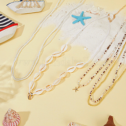 6 Stück 6 Stile Sommer Strand Glas Saatperlen Perlen und natürliche Kauri Muschel Perlen Taille Bauchketten Sets für Frauen&nbsp;AJEW-WH20019-89