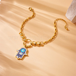 Mano di hamsa con occhio maligno in acciaio inossidabile smaltato collane con ciondolo e braccialetti con ciondoli e orecchini a cerchio set&nbsp;FS-WG4E92D-01