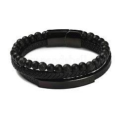 Bracciali di perline rotonde in pietra lavica naturale e vetro&nbsp;BJEW-G732-02A