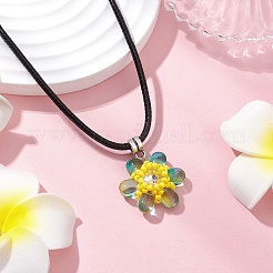 Collane con ciondolo a forma di fiore con perline di vetro e strass di vetro&nbsp;NJEW-MZ00078