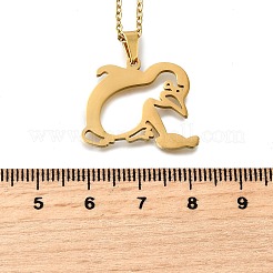 Collar con colgante de pingüino y pez cortado con láser de acero inoxidable 304 para mujeres y hombres.&nbsp;NJEW-Q032-01B-G