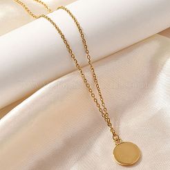 Collane a catena con ciondolo a moneta rotonda piatta in acciaio inossidabile 304 per donna&nbsp;STAS-Z108-02G-01