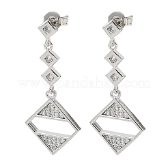 Rhombus Messing Micro Pave klare Zirkonia Ohrstecker&nbsp;LS-EJEW-F383-10P