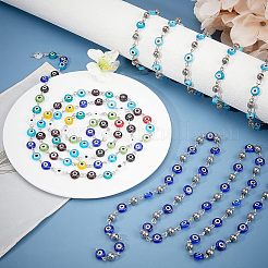 Lampwork fatti a mano rotonda piatto male perle di occhio catene per collane bracciali fare&nbsp;AJEW-NB0002-10