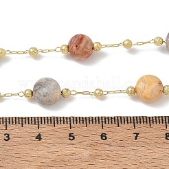 Colliers à maillons plats ronds en agate folle naturelle facettée avec perles en laiton mat&nbsp;GG-CBA37F5-01G-09