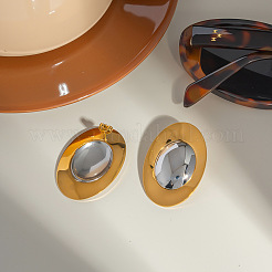 Pendientes ovalados de acero inoxidable de dos tonos de moda&nbsp;NB1890