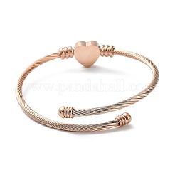 Bracelet manchette en acier inoxydable 304 avec perles en forme de cœur en acier inoxydable 201&nbsp;BJEW-Z014-01RG