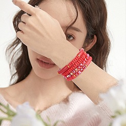 8pcs 8 Stil natürlicher roter Achat & Glas & Fimo Heishi Surfer Stretch Armbänder Set&nbsp;BJEW-SW00083