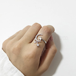 Manschettenringe aus rhodiniertem Sterlingsilber mit Stern und Mond und Mikropflaster aus klarem Zirkonia&nbsp;FS-WGB6FCD-01