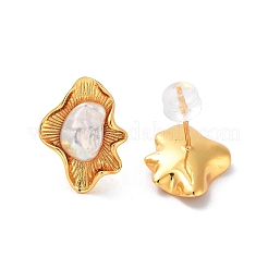 Orecchini a bottone con perle naturali a forma di fiore da donna&nbsp;EJEW-E303-24G