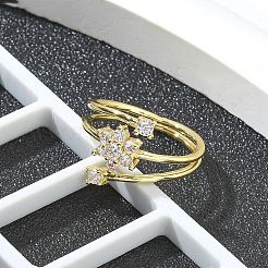 Offene Fingerringe aus Messing mit Mikropflaster und durchsichtigem Zirkonia für Damen&nbsp;RJEW-M028-83G