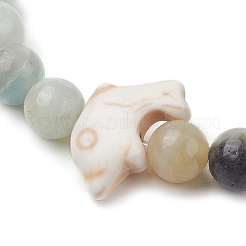 Perles de dauphin turquoise synthétiques avec bracelets extensibles en perles d'amazonite à fleurs naturelles&nbsp;BJEW-JB10213-01