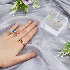 4 stücke 4 arten bunte emaille bösen blick offene manschette ringe mit klaren zirkonia&nbsp;RJEW-FI0001-07