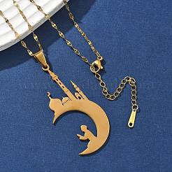 201 Edelstahl-Halsketten mit hohlem Mond&nbsp;NJEW-D318-05G