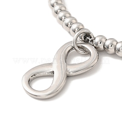Bracciale con ciondolo infinito in acciaio inossidabile 304 anti-ossidazione con 201 perle rotonde in acciaio inossidabile per donna&nbsp;BJEW-B057-07P