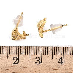 Orecchini a bottone a forma di pesce con micro pavé di zirconi cubici in ottone&nbsp;EJEW-D337-01G