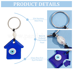 8 porte-clés pendentif mauvais œil bleu en verre&nbsp;KEYC-PH0002-05