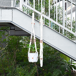 2 suspension pour plante en macramé fait main en polyester avec perles de bois&nbsp;AJEW-HS0001-47A
