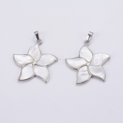 Colgantes de concha de nácar blanco natural&nbsp;SSHEL-L008-24B