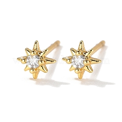 Orecchini a bottone con micro pavé di zirconi cubici trasparenti in ottone a forma di stella&nbsp;EJEW-D318-08G
