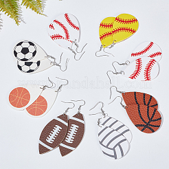 8 Paar 8 Stile PU-Kunstleder-Tropfen mit Sport-Motiv-Muster-Ohrhänger&nbsp;EJEW-AN0001-79