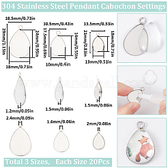 60 pz 3 stili 304 impostazioni cabochon pendente in acciaio inossidabile&nbsp;STAS-SC0006-17