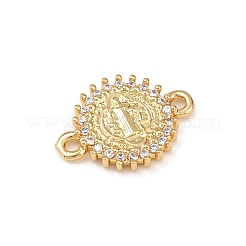 Ciondolo religioso rotondo piatto in ottone con zirconi cubici trasparenti e connettore santo&nbsp;KK-L255-09G-02