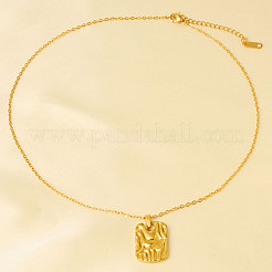 Collane da donna in acciaio inossidabile 304 con ciondolo a forma di rettangolo testurizzato e stella&nbsp;WGD11CE-02