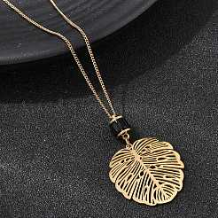 Colliers pendentifs en forme de feuille de verre avec disque en acier inoxydable 304&nbsp;NJEW-G184-02G