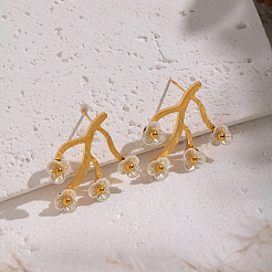 Pendientes de botón con forma de flor de concha de acero inoxidable 304&nbsp;BV7719