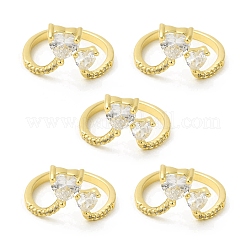 Anello a polsino aperto con doppio cuore di zirconi chiari&nbsp;RJEW-H120-01G
