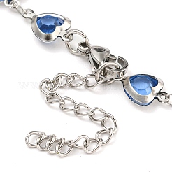 Pulseras de cadena de eslabones de corazón de acero inoxidable 304 y vidrio para mujer&nbsp;BJEW-P334-12P