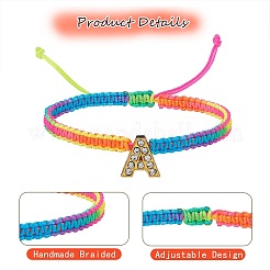 Braccialetto di perline intrecciate con iniziale di strass di cristallo&nbsp;BJEW-SW00037-09