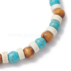 Stretch-Armbänder aus synthetischem Türkis und runden Holzperlen für Männer und Frauen&nbsp;BJEW-JM11833-01