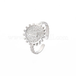 Anello polsino aperto piatto rotondo in acciaio inossidabile 304 anti-ossidazione con lettera iniziale per uomo e donna&nbsp;RJEW-S405-246P-L