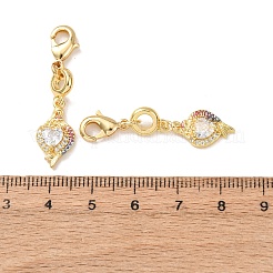 Fischförmige Messing-Anhänger mit Mikropavé-Fassung aus klaren Zirkonia&nbsp;KK-T083-01N-G