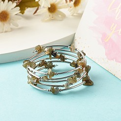 Braccialetti avvolgenti da donna con perline in labradorite naturale a 5 anello&nbsp;BJEW-JB01517-07