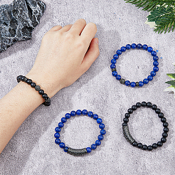 4 Stück 4 Stile natürliche Lapislazuli & Glasperlen Stretch-Armbänder Set&nbsp;BJEW-FI0001-56