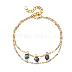 Bracciali da donna a doppio strato con catene in ottone e perle di riso coltivate d'acqua dolce naturali.&nbsp;BJEW-JB14135-02