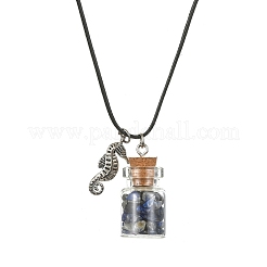 Halskette mit Anhänger aus Glasflasche und Seepferdchen-Legierung&nbsp;NJEW-FZ00014