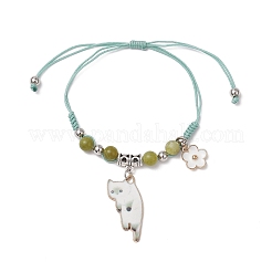 Bracelets tressés en perles de jade vert naturel&nbsp;BJEW-TA00621-04