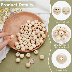 60 pièces 2 styles de perles européennes en bois imprimé&nbsp;WOOD-FG0001-45