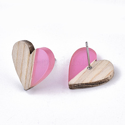 Boucles d'oreilles en résine et bois transparentes&nbsp;EJEW-N017-002A-D05