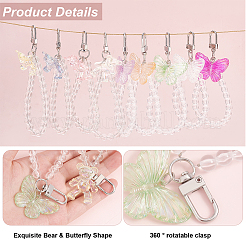 8 pièce 8 styles acrylique suspendu porte-clés perlé bracelet de poignet pendentif décoration&nbsp;HJEW-OC0001-30
