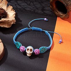 Braccialetti regolabili con perline sintetiche intrecciate di turchese tinto e magnesite&nbsp;BJEW-JB10603-04
