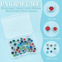 48 pz 8 colori quarzo naturale elettroplaccato in acciaio inossidabile sfaccettato fiore connettore charms&nbsp;STAS-UN0056-91