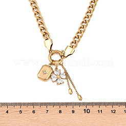 Colliers pour femmes avec pendentif en acier inoxydable 304 serti de zirconiums cubiques transparents en forme de fleur et de rectangle&nbsp;NJEW-K300-02G