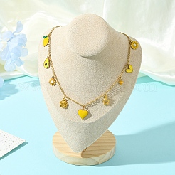 Halsketten mit Anhänger aus gelber Emaille mit Blumen-&nbsp;NJEW-FS00011