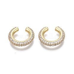 Brass Micro Pave Clear Cubic Zirconia Cuff Earrings, Nickel Free, Ring, Real 18K Gold Plated, 4x10.5mm