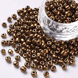 6/0 perles de rocaille en verre, couleurs métalliques, brun coco, 4mm, Trou: 1mm, environ 1000 pcs/100 g